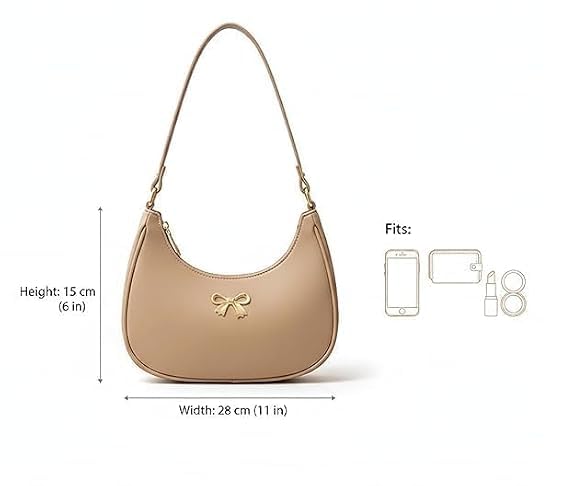 Image of Sky Magic Stylish Bag Women's Hobo Shoulder Bag with Bow Detail, Faux Leather Crossbody Handbag for Women
