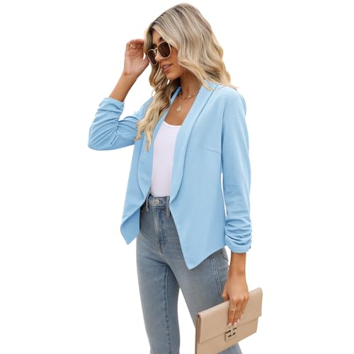 POGTMM Women 3/4 Sleeve Blazer Open Front Cardigan Jacket Work Office Blazer