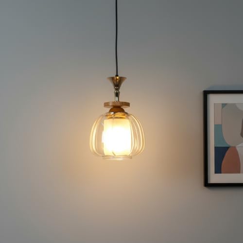 Image of ELIANTE Modern Glass Hanging Light for Living Room & Dining Area | Metal Ceiling Lamp with Elegant Glass Shade | 3 Years Warranty | Free Bulb (Velante)