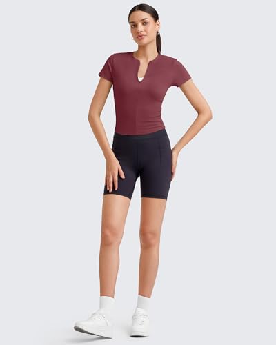 Image of G4Free BareFeel Womens Workout Tops Short Sleeve Half Zip Slim Fit Athletic Shirts Gym Running Yoga Slight Crop Tshirts