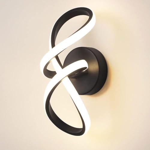 Image of LOGT LED Wall Lamp, Indoor, Modern, Black, Wall Light, Dimmable, 3000K/4500K/6000K (3 Colour temperatures), Wall Lighting, Creative Spiral, Decorative, Living Room Lamp, Curved Design, Black