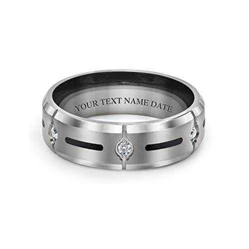 Anillo de titanio para hombre con circonia AAA CZ de alta joyería y banda negra