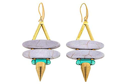 David Aubrey Colored Stone Double Marquise Spike Drop Earrings - Grey