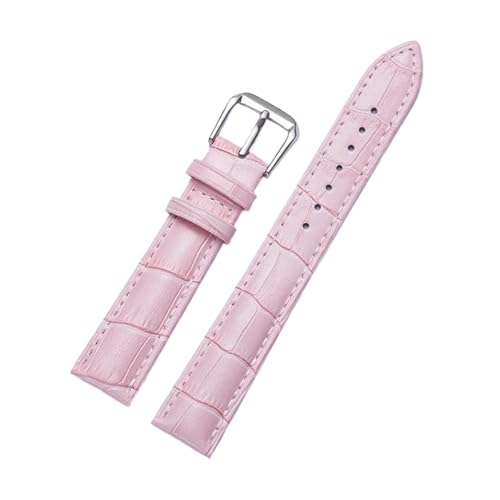 [KKTHRFFKK] 16mm 18mm 20mm 22mm Leather Watch Strap Metal Pin Buckle Band Replacement For Bracelet(Pink,18mm)