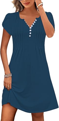 Image of Disamer Womens Casual Dresses Short Sleeve Summer Dresses 2026 Boho Floral Beach Sundresses Spring A-Line Dress with Pockets