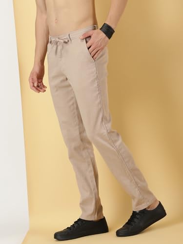 Image of Thomas Scott Men's | Solid | Light Weight | Breathable Fabric | Elasticated Waist | Mid Rise | Regular Fit | Cotton Blend | Button with Drawstring | Chino Trouser | Pants