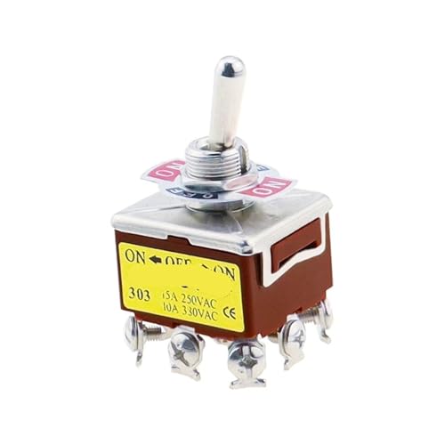 Interruptor de palanca 3PDT E-TEN 303 con 9 terminales de tornillo AC 250V 15A de 3 posiciones
