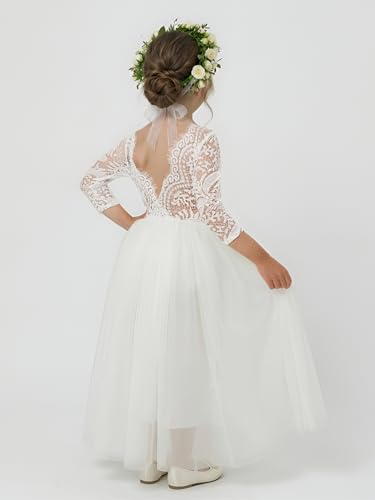 Image of 2Bunnies Girl Peony Lace Back A-Line Straight Tutu Tulle Party Flower Girl Dress