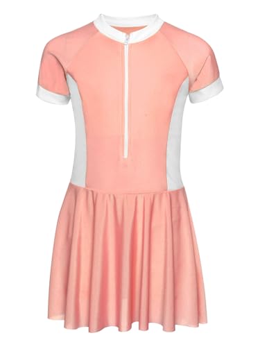 Choomomo Girls One Piece Swimsuit Short Sleeves Modest Swimwear High Waist Swim Dress Outfits3