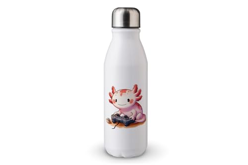 MAXIKIWI - Botella de agua de una sola pared con tapa de rosca, aluminio ligero sin aislamiento, sin BPA, a prueba de fugas, adorable ajolote, 500 ml