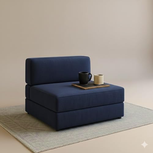 Image of PUM PUM 2-Seater Sofa Cum Bed | EPE Foam Foldable Couch with Velvet Fabric & Washable Cover | Convertible Sofa Bed for Home, Living Room & Office Guests | 3 x 6 Ft (Navy Blue)