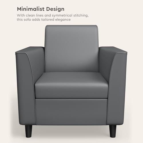 Image of Interio by Godrej Sofa Emperor 1 Seater Synthetic Leather Sofa for Living Room, 1-Year Warranty, Solid Wood, Nimbus Grey