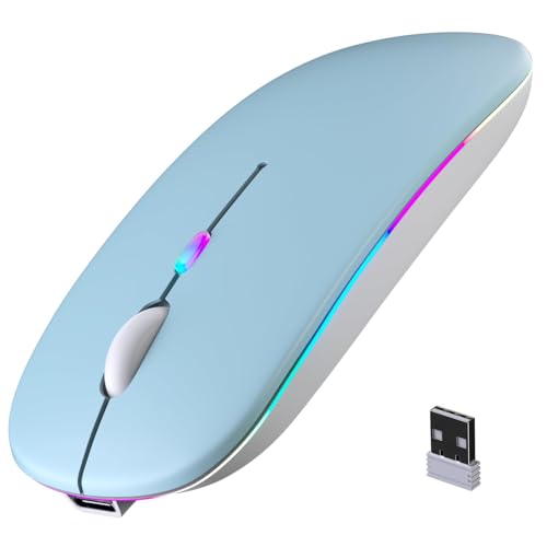 Image of Wireless Bluetooth Mouse, Rechargeable, LED, Silent, Ultra-thin Design (Bluetooth 5.2 and 2.4GHz USB Receiver) | Portable Computer Mouse for Laptops, iPads, MacBooks and Apple Devices (blue)