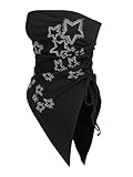 SHENHE Women's Plus Size Star Print Tube Top Ruched Drawstring Asymmetrical Fitted Y2k Tube Top Black XX-Large Plus