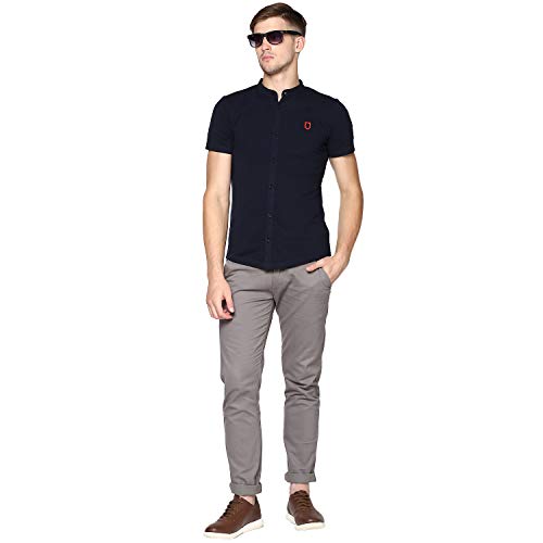 Image of Urbano Fashion Men's Solid Cotton Slim Fit Polo Shirt with Mandarin Collar