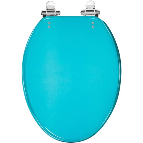 Elongated Toilet Seat A little mottled bright blue turquoise paper plain solid for minimal Resin Toilet Seat Slow Quiet Close with Quick-Release Hinges Toilet Seat with Cover Easy to Clean Install