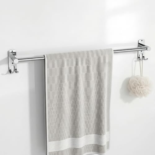 Image of Plantex J4 Stainless Steel Self Adhesive Towel Rod for Bathroom /Single Towel Hanger Without Drill /Towel Holder for Bathroom /24 Inch Towel Rod with Hook /Bathroom Accessories- Pack of 1 (Chrome)