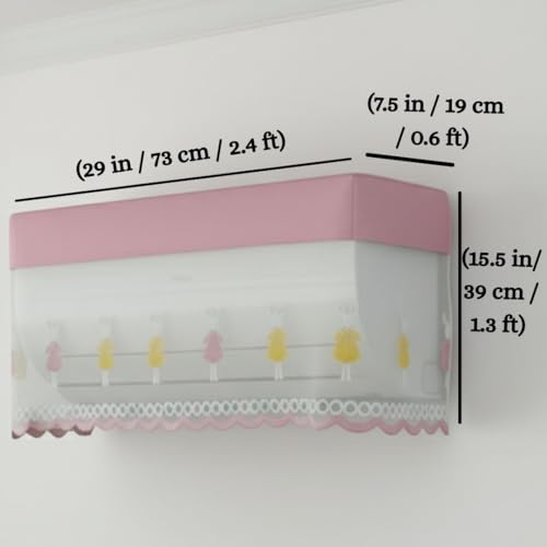 Image of Premium Cotton Net AC Cover for 1.5-2 Ton Split Air Conditioner | Dust Protection AC Indoor Unit Cover for Summer | Embroidered & Printed | Pack of 1 (Pink Bunny)