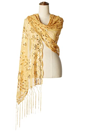 Image of BABEYOND 1920s Sequined Shawl Wraps for Women Fringed Evening Cape Wedding Bridal Shawl Scarf for Evening Dresses Party