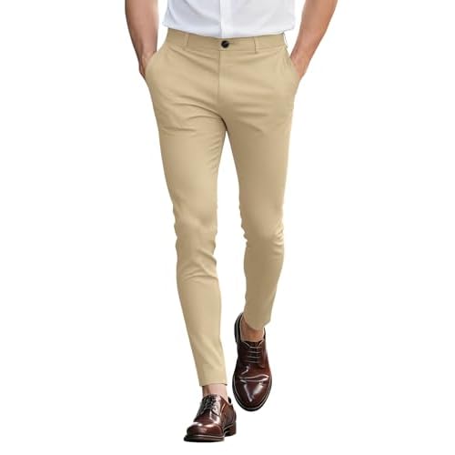 GINGTTO Mens Dress Pants Slim Fit Stretch Chino Pants for Men 30-Inch Inseam 32 Khaki
