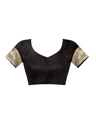 Image of Flosive Women's Present Kanjivaram Soft Silk Saree With Blouse (BLACK)