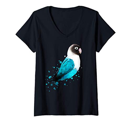 Femme Inséparable Masqué Oiseau Perroquet Bleu Lovebird Parrot T-Shirt avec Col en V Cover