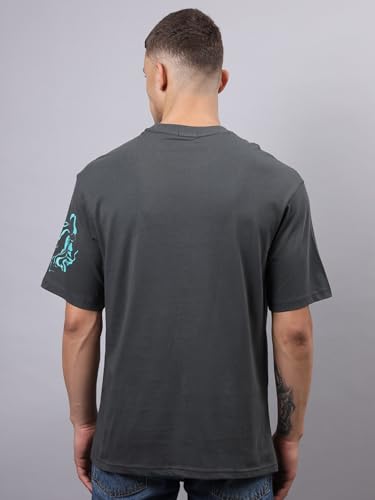 Image of Bewakoof Men's Cotton Jersey Typography Oversized Fit Half Sleeve Round Neck T-Shirt | Casual Wear | Street Wear | Oversized t Shirt for Men Cotton | Baggy