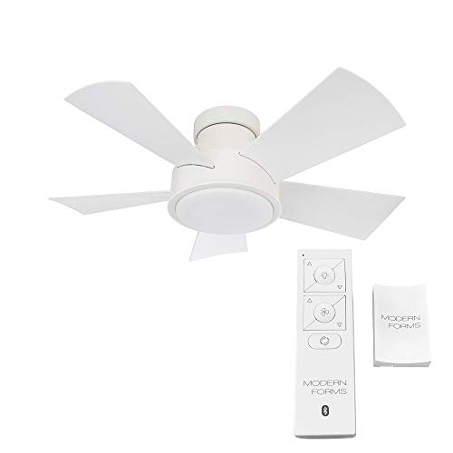 Image of Vox 38 in Smart Indoor and Outdoor Smart Flush Mount Ceiling Fan in Matte White with Remote Control 3500K