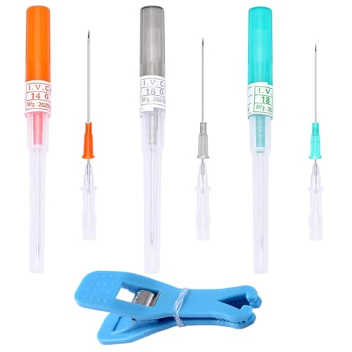 IKOPFLN - IKOPFLN 3-teiliges Piercing Nadeln Set mit blauer Klammer, 14G, 16G, 18G, für Ohr, Nase, Bauch, Lippen, Augenbrauen, Zunge, Tragus, Hahnen, Nippel, Chirurgischer Stahl, Einmalgebrauch, 24h Support