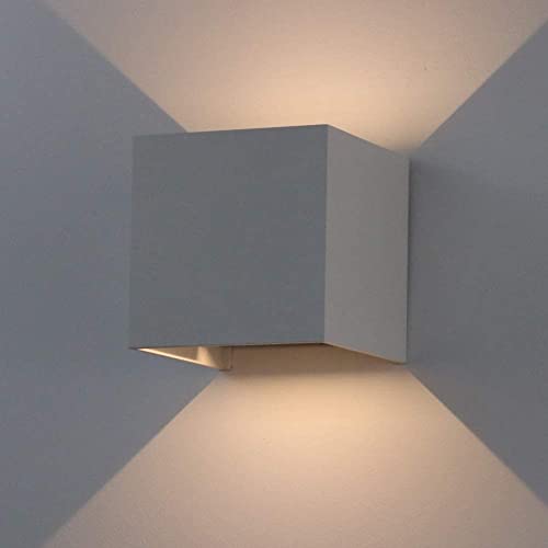 K-Bright 7W LED Wandleuchten Innen/Außen Wandlampe Auf und ab Einstellbarer Lichtstrahl 3000K Warmweiß Außenwandleuchte LED IP65 wasserdichte Wandleuchte Grau