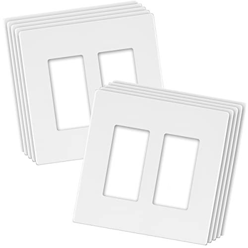 Image of LIDER Double Decorator Switch Cover, Screwless Wall Plate, Mid-Size 2-Gang 4.88 inch x 4.92 inch, LSWP-32M-W10P, UL Listed, Thermoplastic, Matte White, 10-Pack