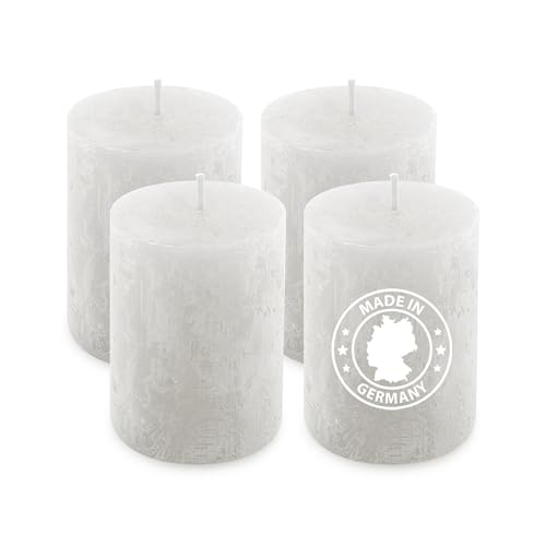 Alluvo Stumpenkerzen 4er Set Weiß Rustikale Kerzen, Adventskerzen,...