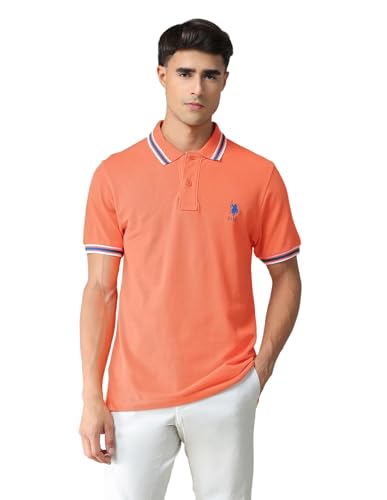 Image of U.S. Polo ASSN. Solid Slim Fit Polo T Shirts for Men - 100% Cotton, Half Sleeves Mens Tshirt