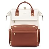 LOVEVOOK Leather Backpack for Women, 15.6 inch Laptop Backpack, Professional Work & Travel Bag, Women's Laptop Tote, Beige White-Brown