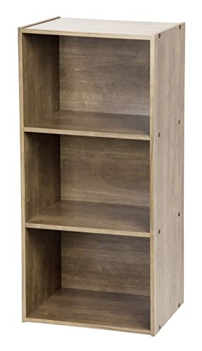 Iris Ohyama, Meuble de rangement, Bibliothèque, 3 Etagères fixes, Solide, Design, Multifonctionnel, Bureau, Entrée, Chambre, Salon - Basic Storage Shelf CX-3 - Marron Cendré