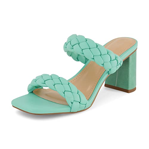 Image of Dunes Iris Chunky Braided Heel Sandals for Women, Block Heel Square Toe Summer Sandals with Memory Foam