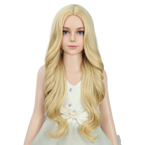 Image of PATTNIUM Kids Child Golden Blonde Wig Long Wavy Blonde Wigs for Girls Synthetic Cosplay Costume Party Wigs