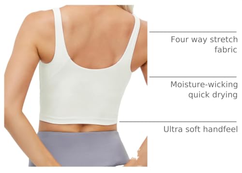 Image of Oalka Sports Bra Womens Longline Padded Crop Yoga Tank Tops | Built in Bras, Workout, Athletic, Fitness, Super Soft, Comfort, Cropped Top, Removable Pads, Heart Neckline For Women