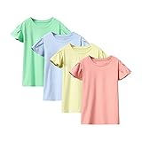 LiKing Mädchen T-Shirts mit Volantärmeln Baumwolle Kurzärmelige Kurzarm Sommer Oberteil Kinder Einfarbige Top 4er-Pack Mehrfarbig 7602UN1 134-140