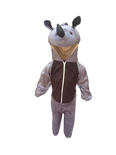 Image of Kaku Fancy Dresses Fleece Rhino Wild Animal Costume For Kids - Grey, 5-6 Years | Animal Fancy Dress For Boys & Girls