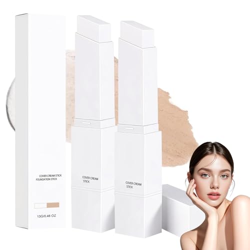 2PC Korean Colour Changing Foundation Stick for Mature Skin White Foundation Sticks Full Coverage Smooth Foundation Stick with Brush Full To Medium Coverage Base Makeup
