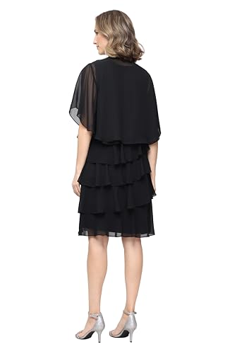 Image of S.L. Fashions Women's Chiffon Tiered Jacket Dress with Beaded Neckline Mother of the Bride, Cocktail, Or Wedding Guest Dress