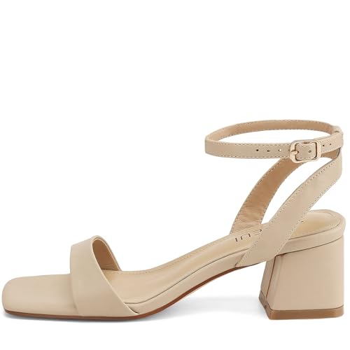 Image of TEAIEUI Block Heels for Women, Square Open Toe Heeled Sandals, Chunky Ankle Strap Shoes for Dress, Party, Prom, Low Heel 2 inch