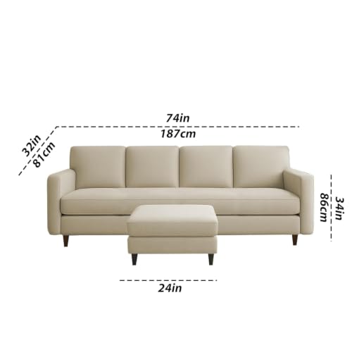 Image of Carlos 5-Seater Sofa Set with Ottoman (Cream Colour) | Premium Fabric Modern Sofa for Living Room, Home & Office | Stylish Comfortable Furniture for Hall & Lounge