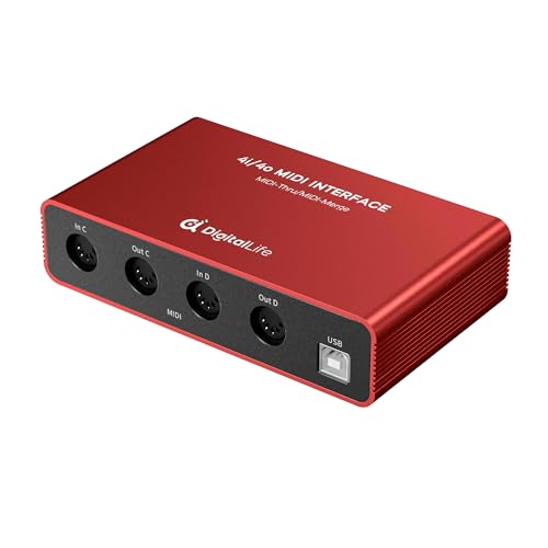 Image of DigitalLife Quad-I /O | 4-In /4-Out MIDI Merge & Thru Box (Metal, Red) | Standalone Routing With 8x Status LEDs. Seamlessly Merge Or Split MIDI Signals. Optimized Performance For MIDI Setup
