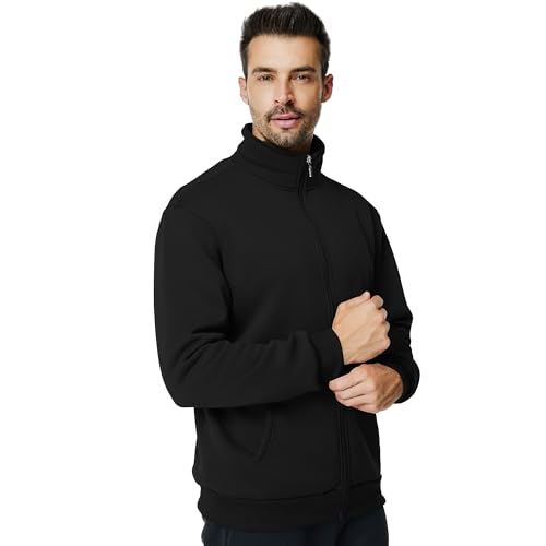 Men's Fleece Full Zip Up Sweatshirt Casual Lightweight Long Sleeve Mock Neck Jackets with Pocket3