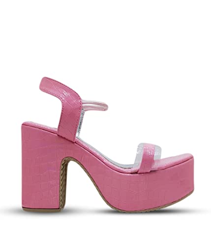 Image of Digni Nude Heels Sandal for Women Open Toe Ankle Strap Chunky Heel Pump Sandals Party Wedding Strappy Buckle Sandals