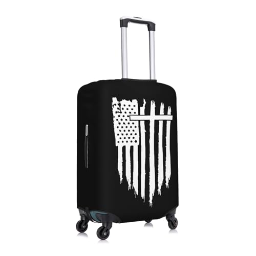 American Flag Cross Christian Bible God Jesus Travel Luggage Cover Suitcase Protector Fits 18-21 Inch Case(Black,S)2