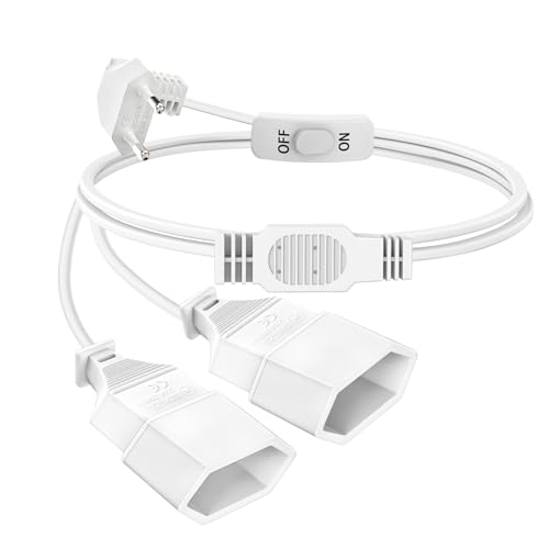 2 in 1 Verlängerungskabel Flachstecker mit Schalter 0,5M Kurzes Eurostecker Verlängerung, 90° Eurostecker, Stromkabel Flach 250V/2,5A, 0.75 mm² Typ-C Euro Buchse für TV PC Computer Monitor, Weiß