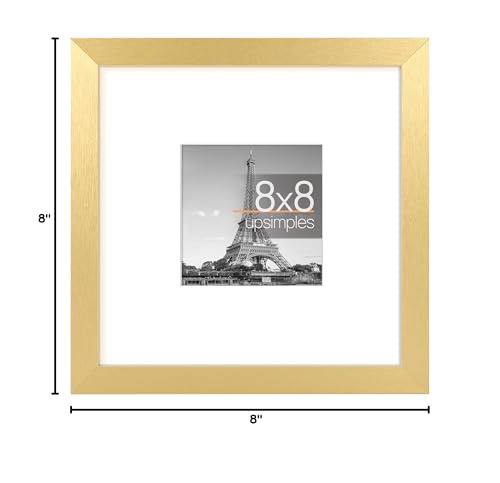 Image of upsimples 8x8 Picture Frame, Display Pictures 4x4 with Mat or 8 x 8 Without, Wall Hanging Photo Frames, Gold, 1 Pack